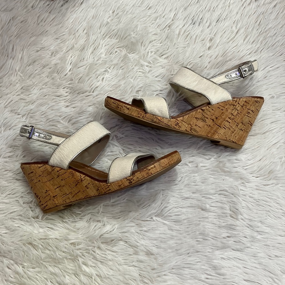 BODEN Louisa White Calf Hair Wedge Sandal 37 6